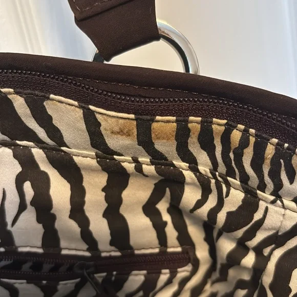Vera Bradley Large Brown Quilted Shoulder / Tote Bag with Zebra Print Interior - Picture 10 of 11